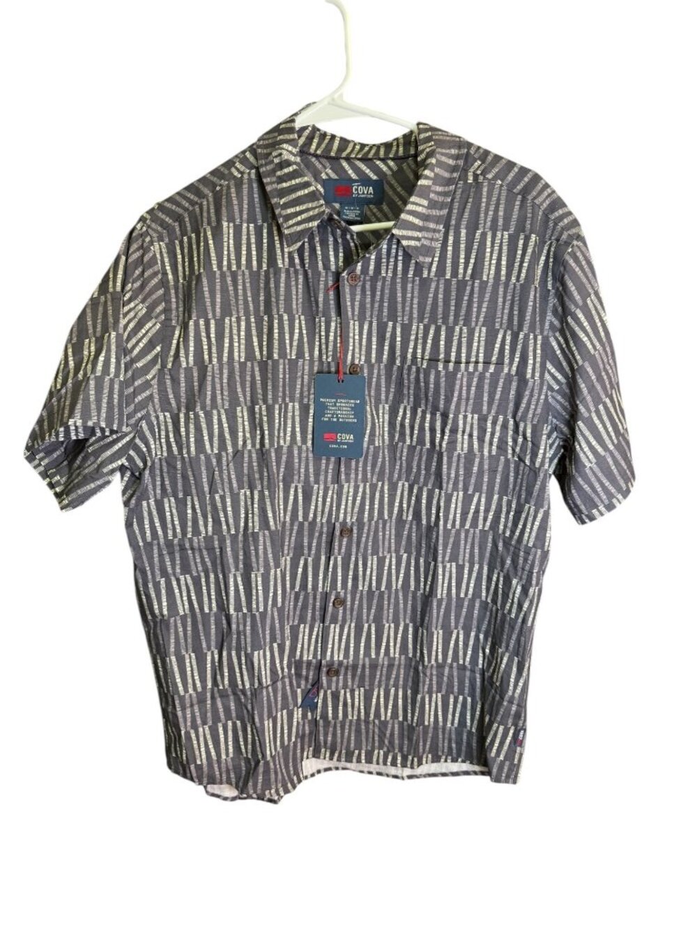 Cova By Jantzen Mens Short Sleeve Button-Up Shirt Gray Abstract Print M NWT